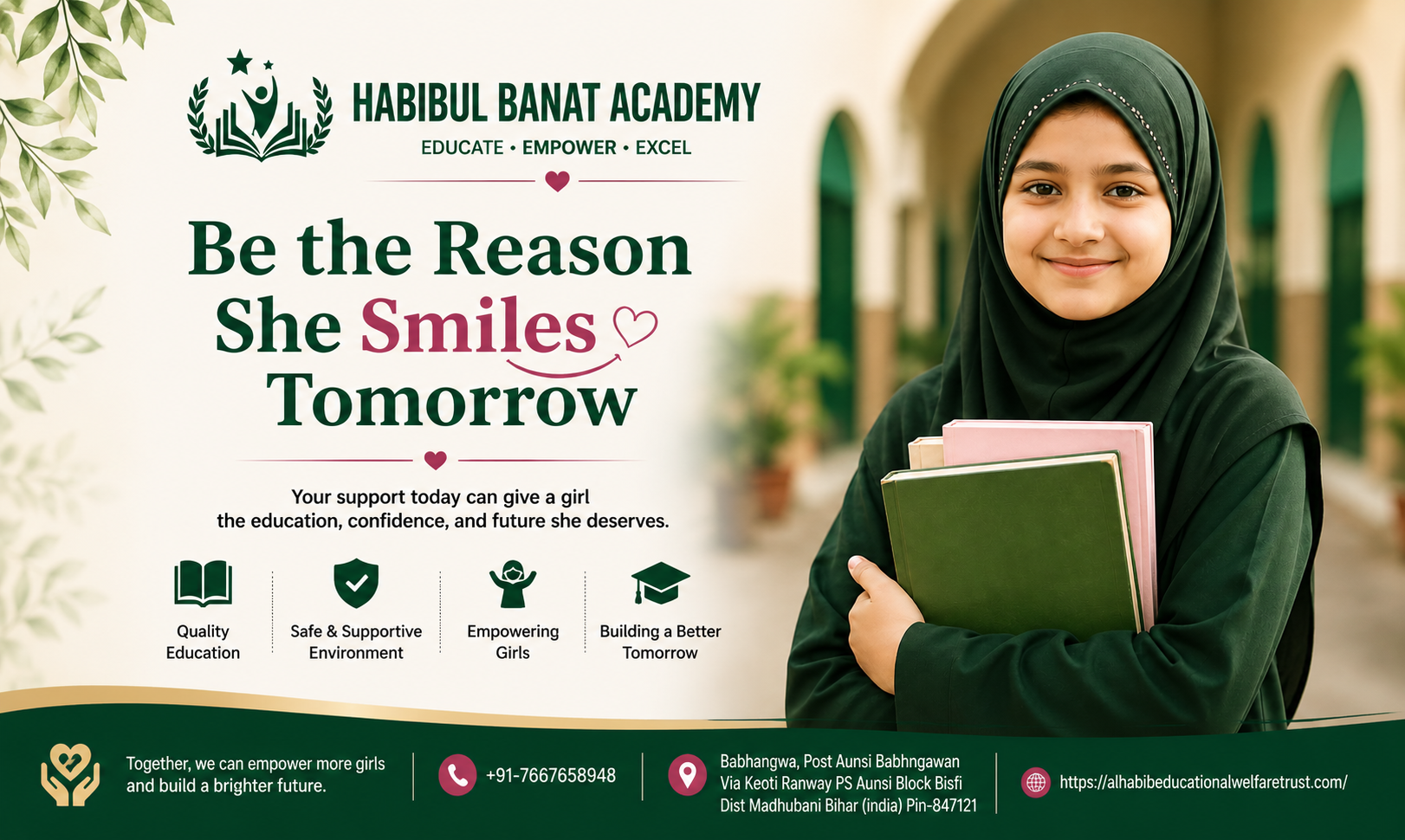 donation page section of habibul banat academy
